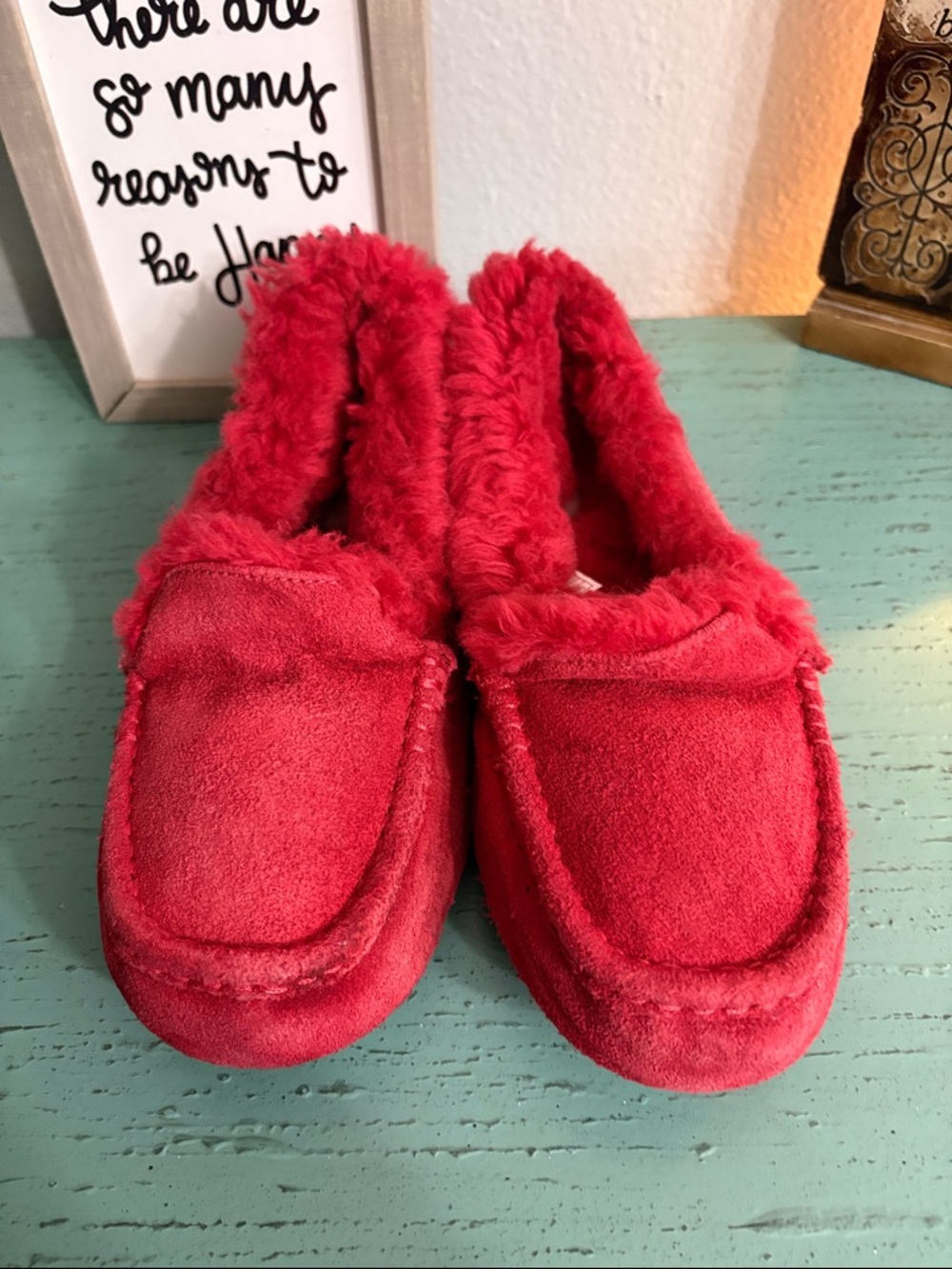 UGG Red Plush Slip-On Moccasin Slippers